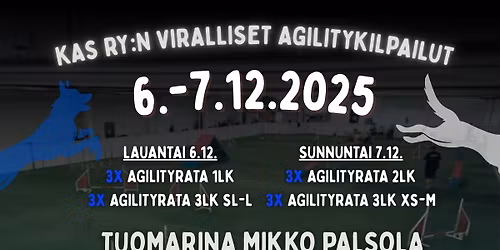 KAS ry:n joulukuun viralliset agilitykilpailut. Tuomarina Mikko Palsola