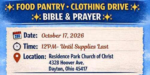 Food Pantry, Clothing Drive, and Bible & Prayer
