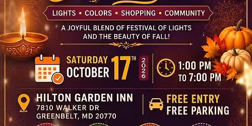 Diwali & Fall Fest Celebration Greenbelt MD(Saturday October 17th, 2026)