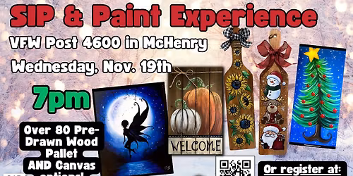 Pre-Drawn SIP & Paint Experience! VFW Post 4600 in McHenry.  Wednesday, Nov. 19th  7PM
