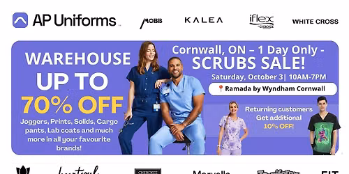 Warehouse Scrubs Sale \u2013 Cornwall, ON\u2013 1 Day Only