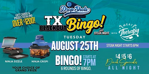 Bingo & Steak Night - Grand Prize Choice of Ninja Crispi or Ninja Sizzle