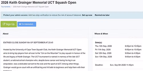 2026 Keith Grainger Memorial UCT Squash Open