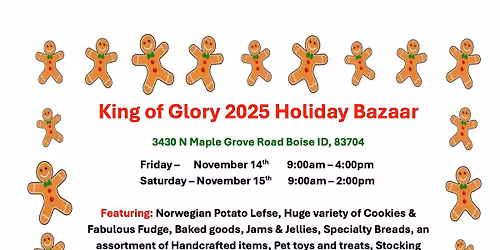 Holiday Bazaar Friday 11\/14 9-4, Saturday 11\/15 9-2