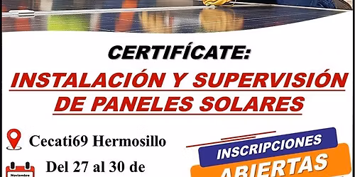 CERTIF\u00cdCATE COMO INSTALADOR Y SUPERVISOR DE PANELES SOLARES