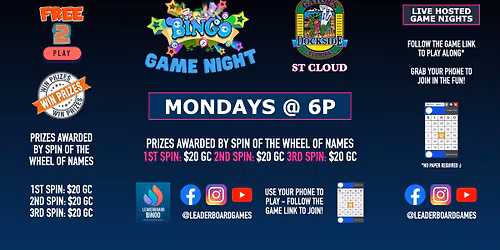 BINGO Game Night | Gator's Dockside - St Cloud FL MON 6p @LeaderboardGames
