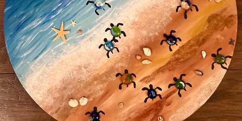 Sea Turtles OR Ladybugs mixed media round painting at Wild Blue Yonder