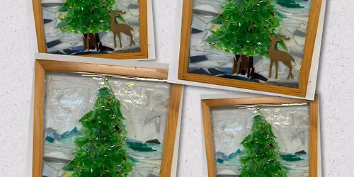 Glass Art Christmas Tree with Deer