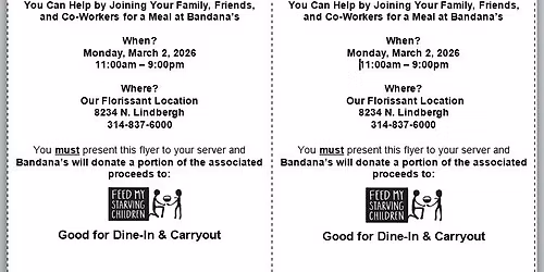 Dine To Donate Fundraiser at Bandana's BBQ