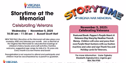Storytime at the Memorial:  Celebrating Veterans