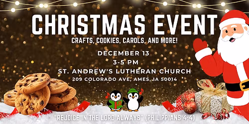 St. Andrew's Lutheran Church: Christmas Event - Cookies, Crafts, Carols,  & Santa!