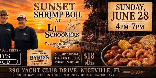 Sunset Shrimp Boils at LJ Schooners Dockside Restaurant & Oyster Bar