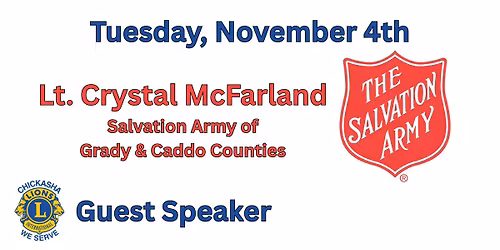 Guest Speaker - Lt. Crystal McFarland, Salvation Army of Grady & Caddo Counties