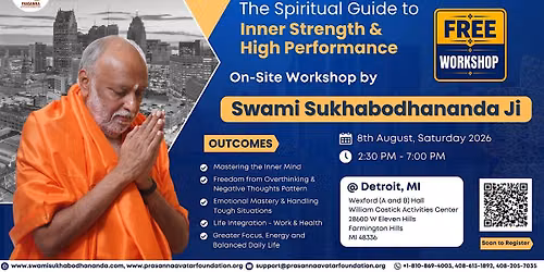 Swami Sukhabodhananda ji's Free In-Person workshop@ Detroit,MI  USA