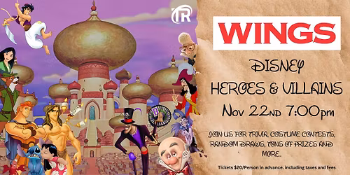 Disney Heroes & Villains Trivia at Wings Kelowna-Rutland! Nov 22nd 7:00pm