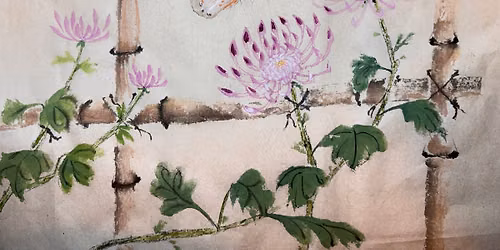 Chinese Brush Painting - Chrysanthemum and Painted Lady Butterfly