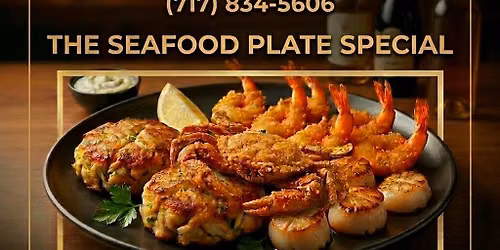 2nd Weekend of the Month Special Seafood Plate, at Buddy Boy Winery & Restaurant.