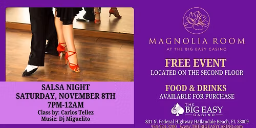 FREE SALSA NIGHT + DANCE CLASS! SATURDAY!