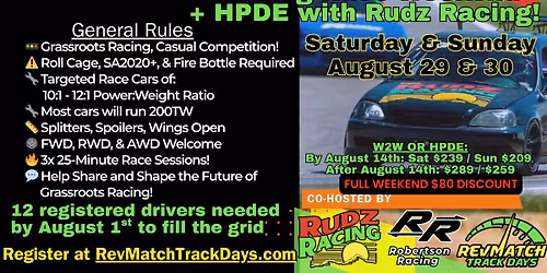 HPDE + Run What Ya Brung Race Weekend w\/ Rudz Racing & RevMatch