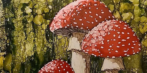 Alcohol Ink on Tile: Amanita Mushrooms