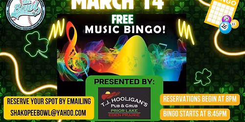 St Patricks Day Music Bingo at The Bowl