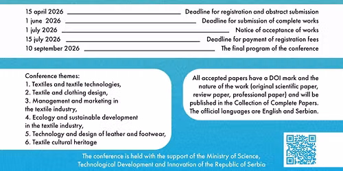 9th International Scientific Conference \u201cContemporary Trends and Innovations in Textile Industry\u201d \u2013