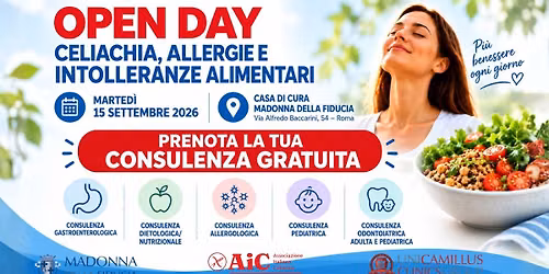 OPEN DAY GRATUITO: CELIACHIA, ALLERGIE ED INTOLLERANZE ALIMENTARI