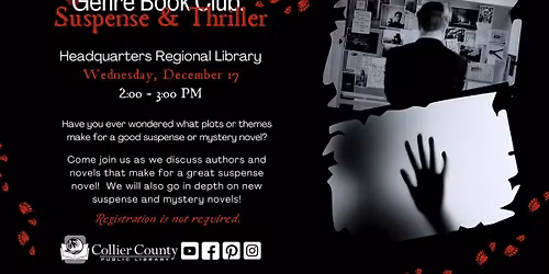 Genre Book Club:  Suspense & Thriller at Headquarters Regional Library