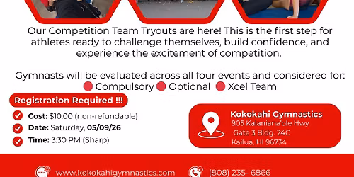 Kokokahi Gymnastics- Team Tryouts (05\/09\/26)