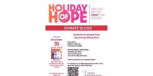 Versiti Blood Drive at Northville Pickleball Club