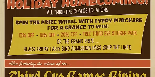 WED 11\/26\/25: Third Eye Holiday Homecoming \/ Games Giving Food Drive