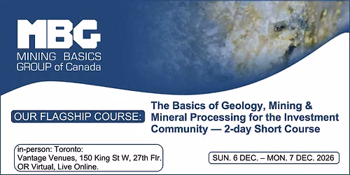 Fall '26 Basics of Geology Mining and Mineral Processing 2-day Course