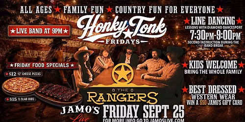 Honky Tonk Fridays | The Rangers & Line Dancing at 7:30pm @ Jamo's Live