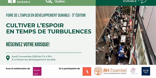 Foire de l\u2019emploi en d\u00e9veloppement durable : kiosques pour les organisations engag\u00e9es
