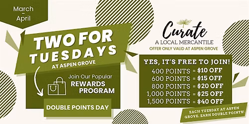 Two For Tuesdays at Curate Mercantile Aspen Grove