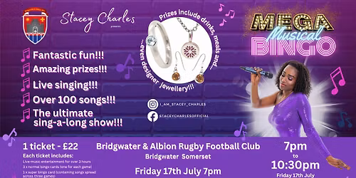 \u2b50MEGA\u2b50 Musical Bingo at Bridgwater & Albion RFC (Bridgwater, Somerset) - Friday 17th July 7pm