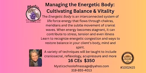 Managing the Energetic Body: Cultivating Balance & Vitality, Downers Grove, Illinois