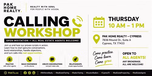 CALLING WORKSHOP \u2014 ALL REAL ESTATE AGENTS WELCOME!