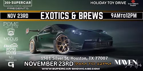 SUPERCAR SHOWCASE - Exotics & Brews Car Meet at Maven Sawyer Yards - Cars + Coffee + Toy Drive