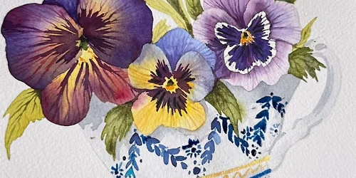 A Vintage Teacup of Pansies Watercolour Workshop with Rita Gould