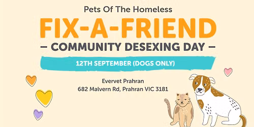 Evervet Prahran Fix-A-Friend Desexing Day for Dogs - 12th September 2026
