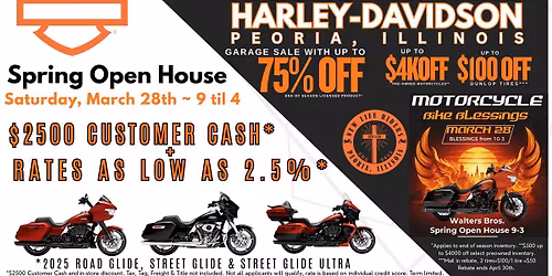 Spring Open House, Bike Blessings, Pinstriping by Brad Grimm, Garage Sale up to 75% off Lic. Product