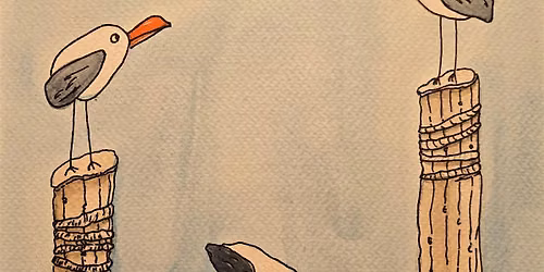 Watercolor Seagulls on Pillars