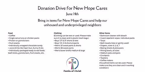 Donation Drive for New Hope Cares