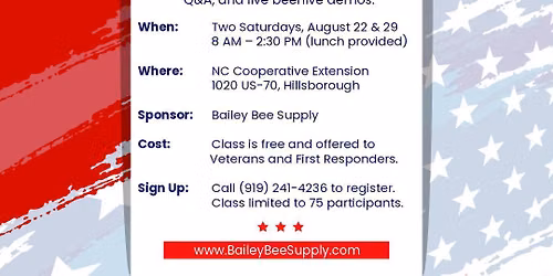 Free Veterans 2 Saturday Intro To Beekeeping Class w\/David Bailey