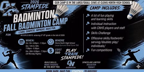 2026 STAMPEDE FALL BADMINTON CAMP