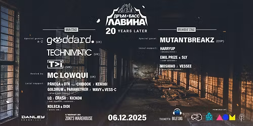 \u0414\u0440\u044a\u043c \u0438 \u0411\u0430\u0441\u0441 \u041b\u0430\u0432\u0438\u043d\u0430 \u2022 20 Years Later \u2022 w\/ goddard. \u2022 Technimatic \u2022 T>I \u2022 MC LowQui \u2022 MutantBreakz
