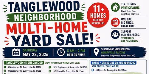 Tanglewood Neighborhood Multi-Home Yard Sale \u2013 May 23 2026