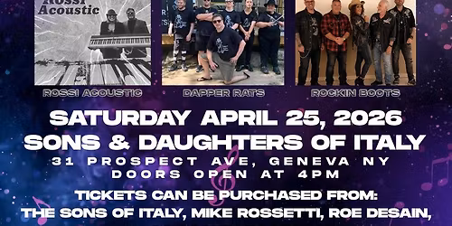 Rock for Kidneys! Music for a Cause! April 25th -Sons of Italy! 