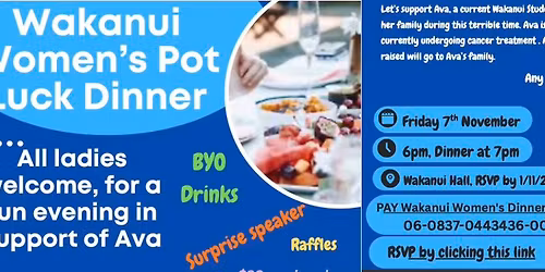 Wakanui Women's Pot Luck Dinner to raise money to support Ava